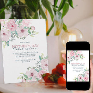 Feier zum Muttertag Pink Pfingstrose Floral Einladung