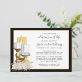 Feier zur Beerdigung der Trauerfeier Weiße Kerze Einladung (Stehend Vorderseite)