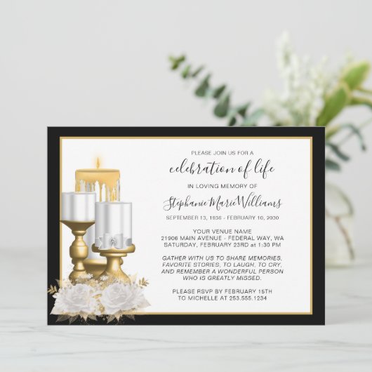 Feier zur Beerdigung der Trauerfeier Weiße Kerze Einladung (Stehend Vorderseite)