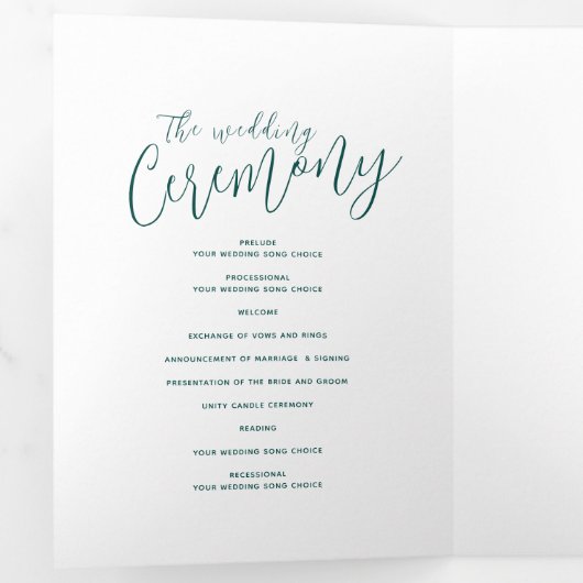 Feier zur Hochzeitserneuerung smaragdgrün abstrakt Dreifach-gefaltete Programmkarte (Innen Erste Seite)