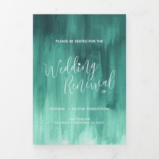 Feier zur Hochzeitserneuerung smaragdgrün abstrakt Dreifach-gefaltete Programmkarte (Cover)