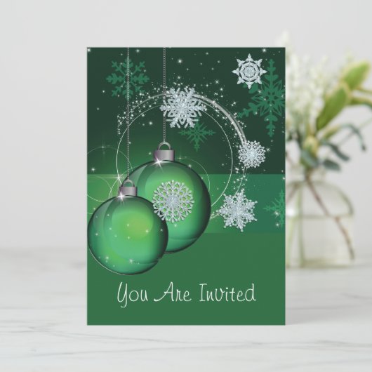 Feierabend Einladung Grün, Schneeflocke im Ziersti (Stehend Vorderseite)