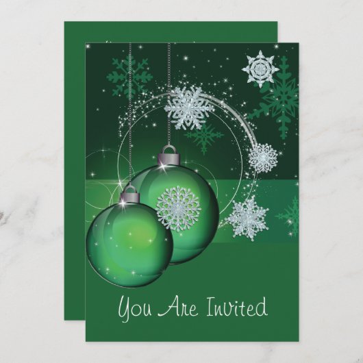 Feierabend Einladung Grün, Schneeflocke im Ziersti (Vorne/Hinten)