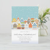 Feierabend Farbenfrohe Zuhause Snowy Weihnachten Einladung (Stehend Vorderseite)