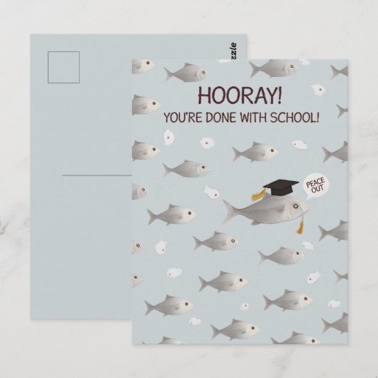 Feierabend mit Schulfisch-Absolvent Postkarte (Vorne/Hinten)