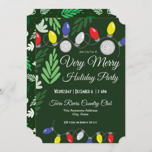 Feierabend Sehr fröhlich gefärbte Ferien-Lichter Einladung (Vorne/Hinten)