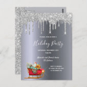 Feierabend Silber Glitzer Einladung Postkarte (Vorne/Hinten)