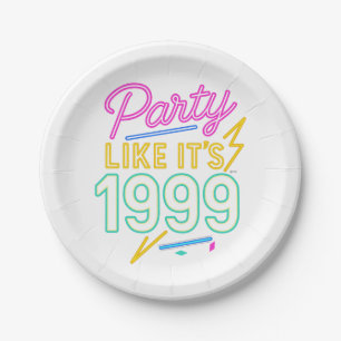 Feiere als wäre es 1999®™ – Neon Voltage Pappteller