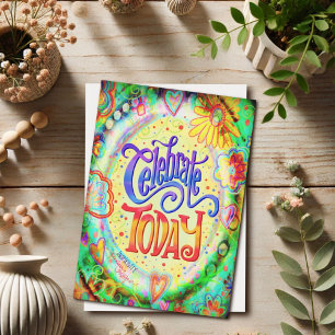 Feiere Heute Hübsche Blumige Modische Gelbe Karte