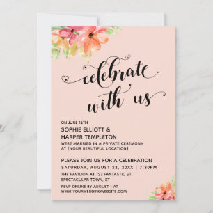 Feiere mit uns Hearts Schrift Florals Blassrosa Einladung
