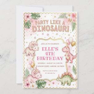 Feiere wie ein Dinosaurier rosa Dinosaurier Geburt Einladung