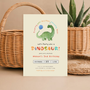 Feiere wie ein Dinosaurier Wasserfarbe-Dino 2. Geb Einladung