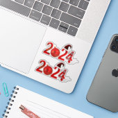 Feierlich 2024 Roter Frohe Weihnachten Neues Jahr Aufkleber (Laptop mit iPhone)