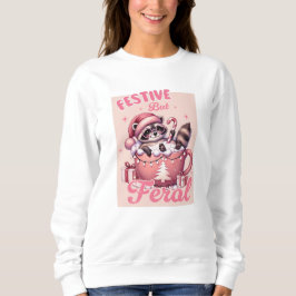 Feierlich aber Feral Raccoon Rosa Weihnachten Sweatshirt