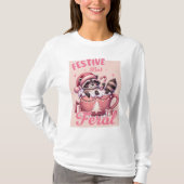 Feierlich aber Feral Raccoon Rosa Weihnachten T-Shirt (Vorderseite)