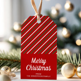 Feierlich frohe Weihnachten Rot gestreift Geschenkanhänger