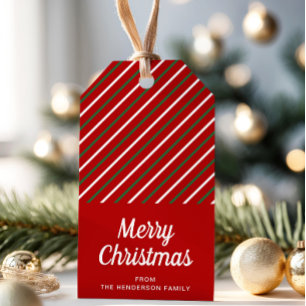 Feierlich frohe Weihnachten Rot gestreift Geschenkanhänger