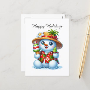 Feierlich individualisierbarer Strand Snowman Feiertagspostkarte