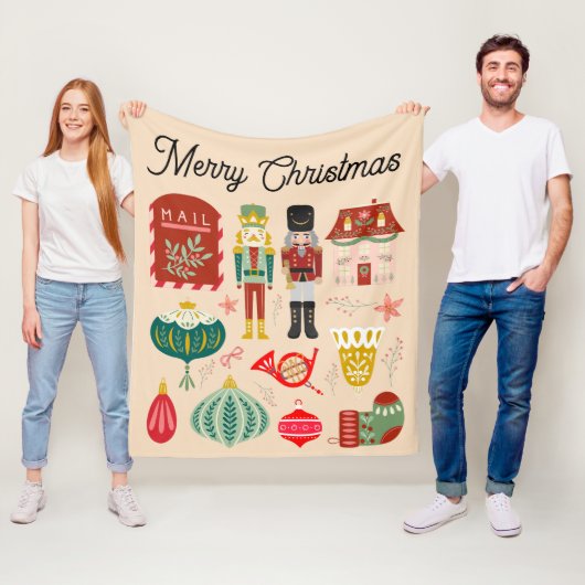 Feierlich pastellrosa Holly Nutcracker Fleecedecke (Beispiel)