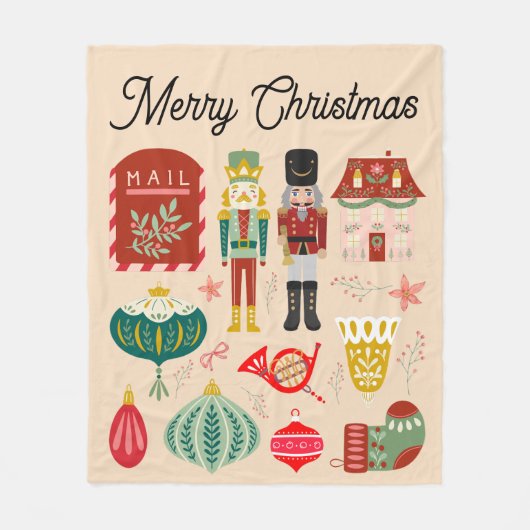 Feierlich pastellrosa Holly Nutcracker Fleecedecke (Vorderseite)