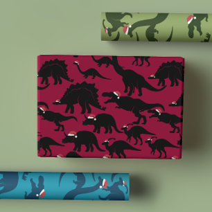 Feierlich spielende Dinosaurier mit Weihnachtsmann Geschenkpapier Set