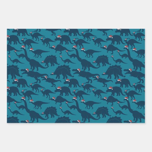 Feierlich spielende Dinosaurier mit Weihnachtsmann Geschenkpapier Set (Vorderseite 3)