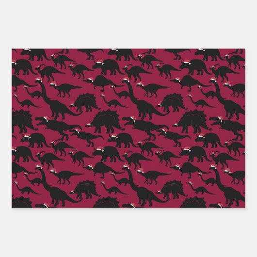 Feierlich spielende Dinosaurier mit Weihnachtsmann Geschenkpapier Set (Vorderseite)