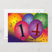 Feierliche 14. Geburtstag Postkarte (Vorne/Hinten)