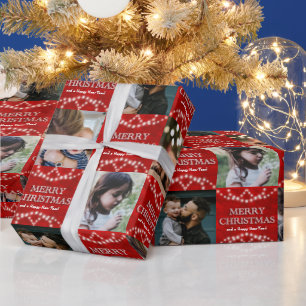 Feierliche 4 Foto frohe Weihnachten und glücklich Geschenkpapier