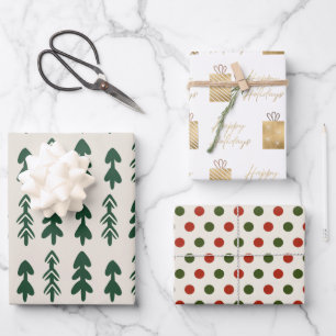 Feierliche Bäume verschenken Punkte Nahtloses Must Geschenkpapier Set
