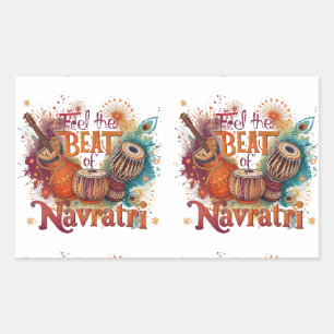 Feierliche Beats - farbenfrohe Navratri Feier Desi Rechteckiger Aufkleber
