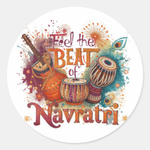 Feierliche Beats - farbenfrohe Navratri Feier Desi Runder Aufkleber