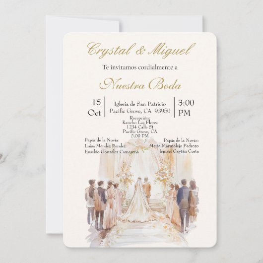 Feierliche Beige Hochzeit Einladung (Vorderseite)