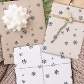 Feierliche Beige Weiße Schneeflocke Muster Weihnac Geschenkpapier Set