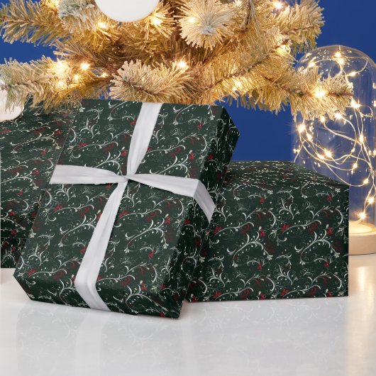 Feierliche Blätter und Whimsikrollen, grün Geschenkpapier (Feiertage)