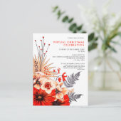 Feierliche Blumenblätterung Berries Red Creme Weih Einladungspostkarte (Stehend Vorderseite)