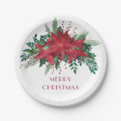 Feierliche Blumenrote Poinsettia Frohe Weihnachten Pappteller (Vorderseite)