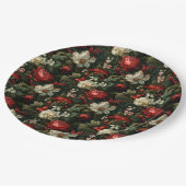 Feierliche bunt Weihnachten Rose, Pine und Holly Pappteller (Schrägansicht)