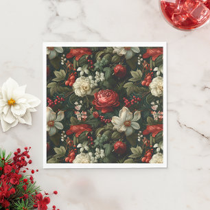 Feierliche bunt Weihnachten Rose, Pine und Holly Serviette