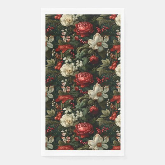 Feierliche bunt Weihnachten Rose, Pine und Holly Serviette (Vorderseite)