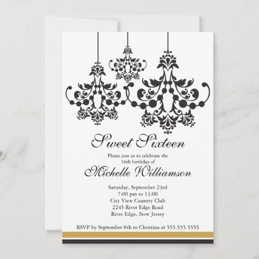 Feierliche Chandelier Sweet 16. Geburtstagsparty Einladung (Vorderseite)