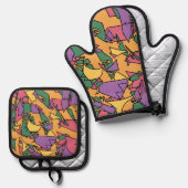 Feierliche chaotische Doodle Ofenhandschuh & Topflappen-Set (Vorderseite/Rückseite)
