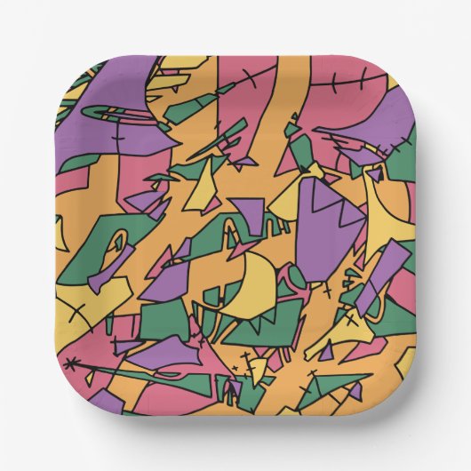Feierliche chaotische Doodle Pappteller (Vorderseite)