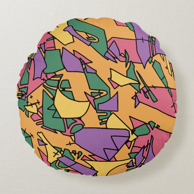 Feierliche chaotische Doodle Rundes Kissen (Vorderseite)