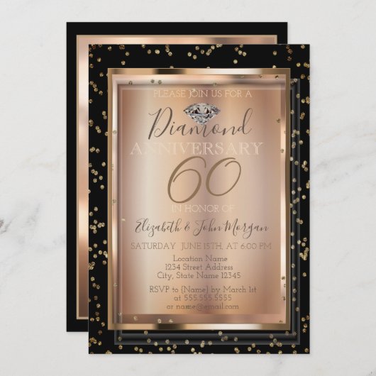 Feierliche Chic Diamonds, Frame Wedding Anniversar Einladung (Vorne/Hinten)