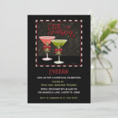 Feierliche Cocktails Modernes Grün Weihnachten Einladung (Stehend Vorderseite)