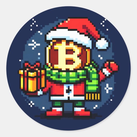 Feierliche Coin Man Funny Pixel Art Weihnachtsdesi Runder Aufkleber (Vorderseite)