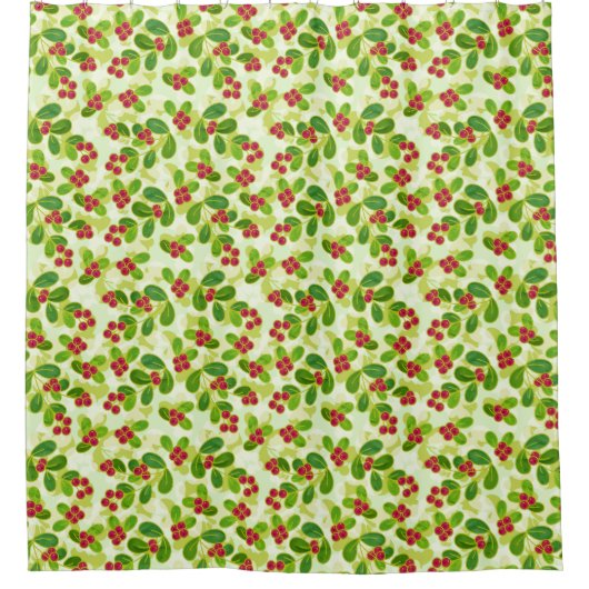 Feierliche Cranberry Fruchtmuster, grün Duschvorhang (Vorderseite)