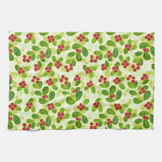 Feierliche Cranberry Fruchtmuster, grün Geschirrtuch (Horizontal)