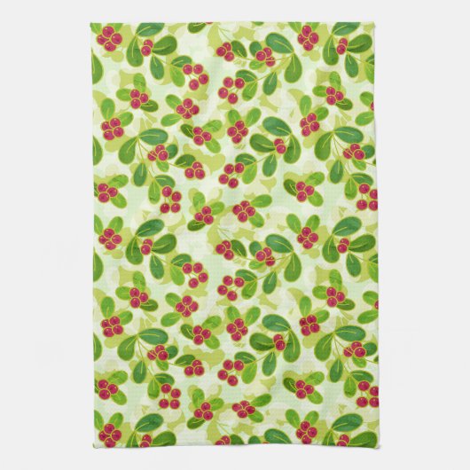 Feierliche Cranberry Fruchtmuster, grün Geschirrtuch (Vertikal)